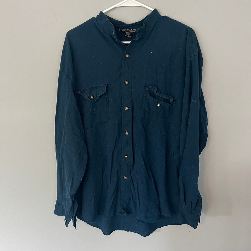 Vintage Habitat Blue 100% Silk Button Down Top Men's Size XL
